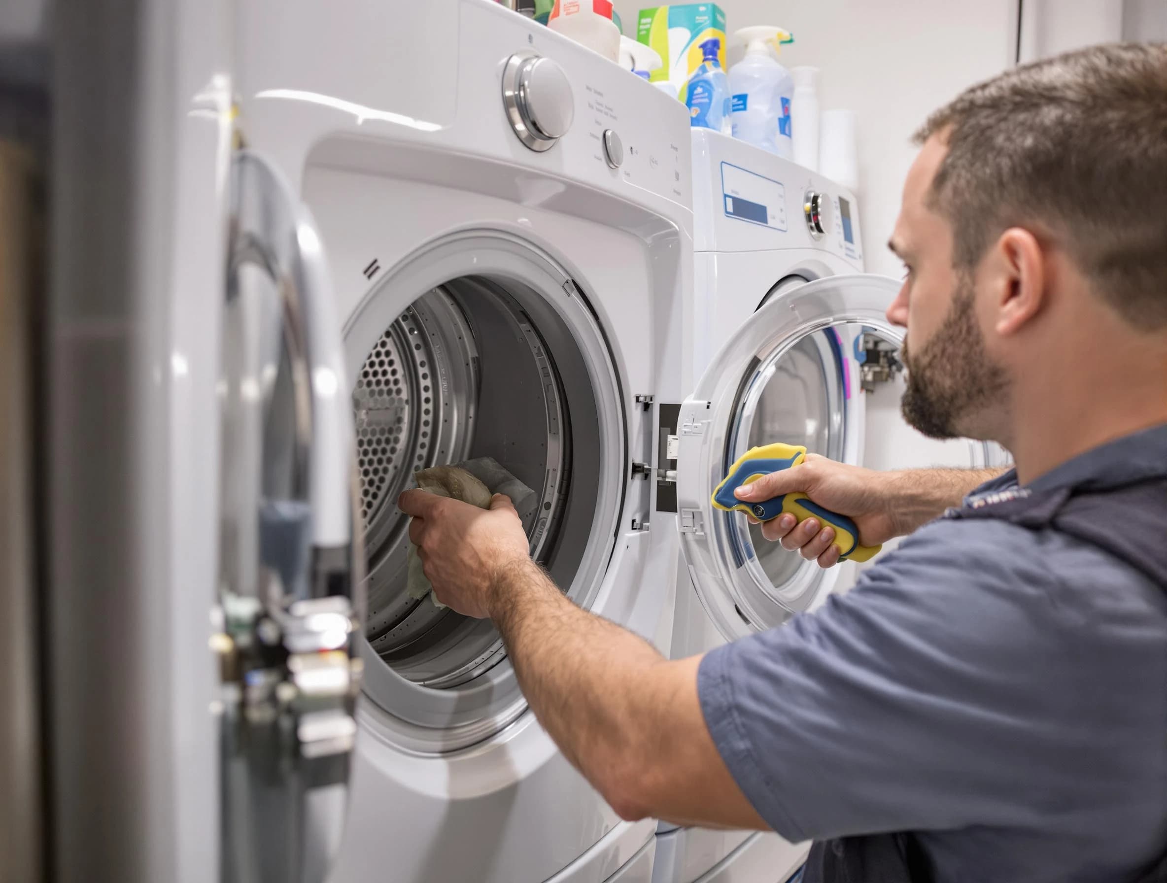 Moreno Valley Dryer Vent Cleaning specialist removing lint buildup from a dryer lint trap system in Moreno Valley