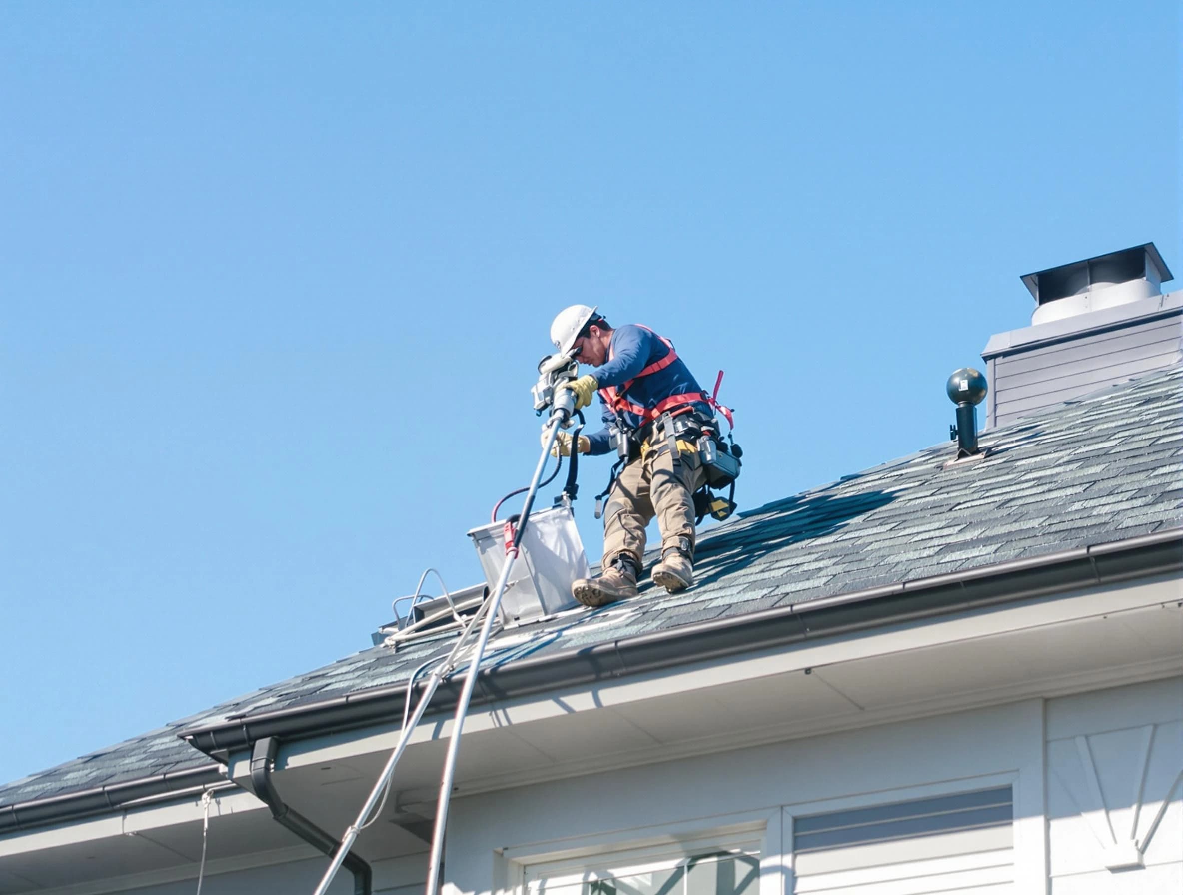 Moreno Valley Dryer Vent Cleaning certified technician cleaning a roof-mounted dryer vent system in Moreno Valley
