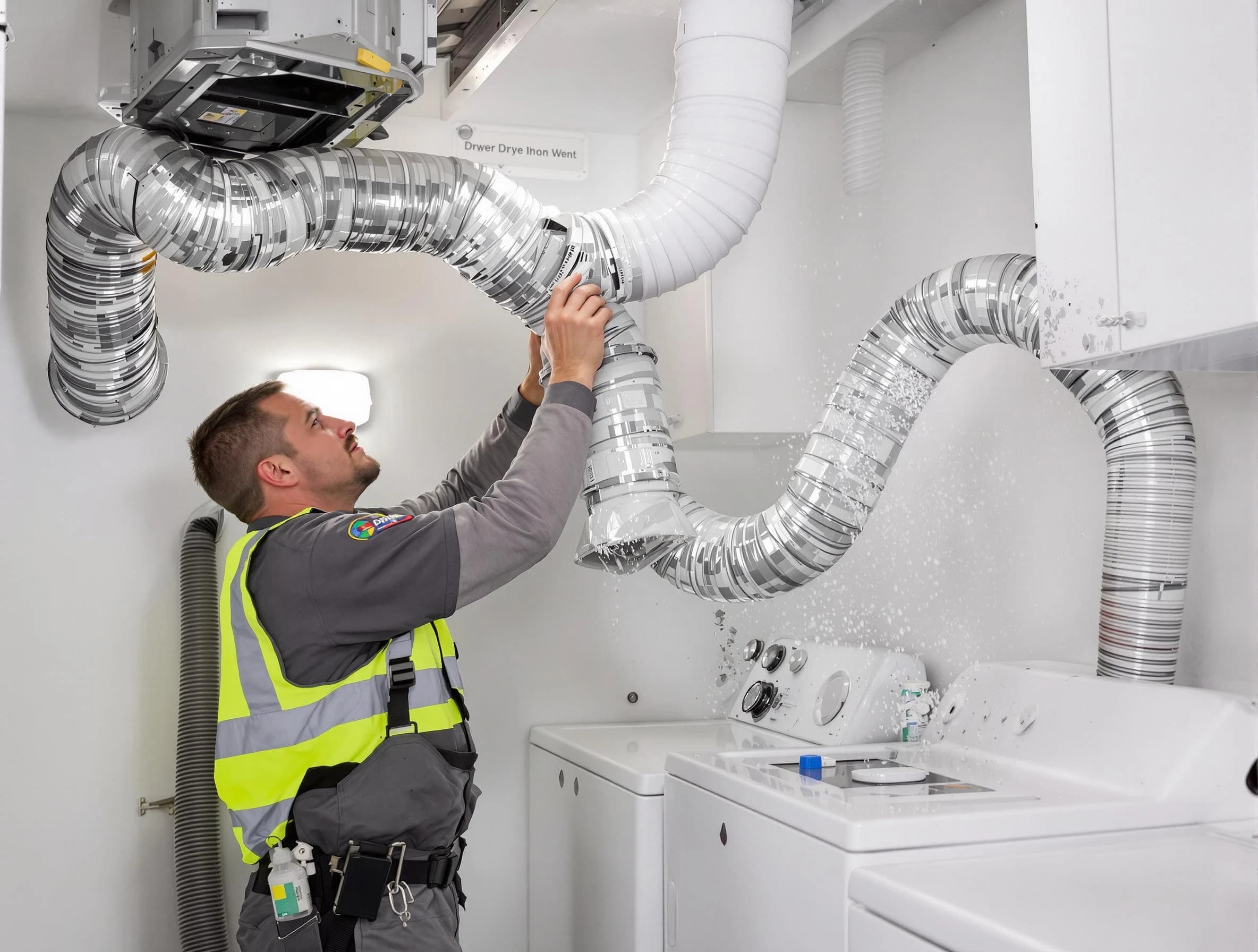 Moreno Valley Dryer Vent Cleaning technician performing detailed dryer exhaust vent cleaning at a home in Moreno Valley