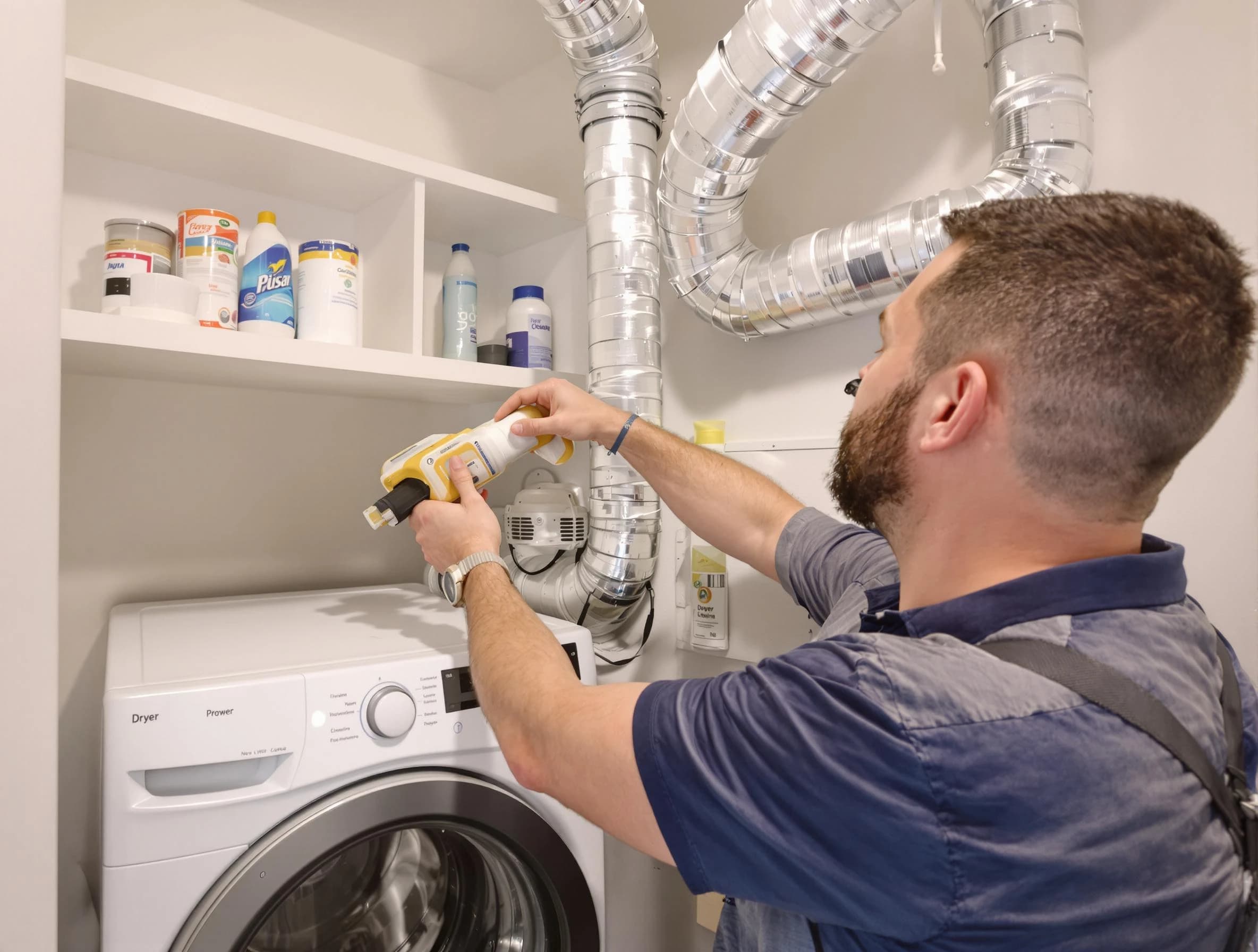 Moreno Valley Dryer Vent Cleaning technician performing dryer vent cleaning at a home in Moreno Valley