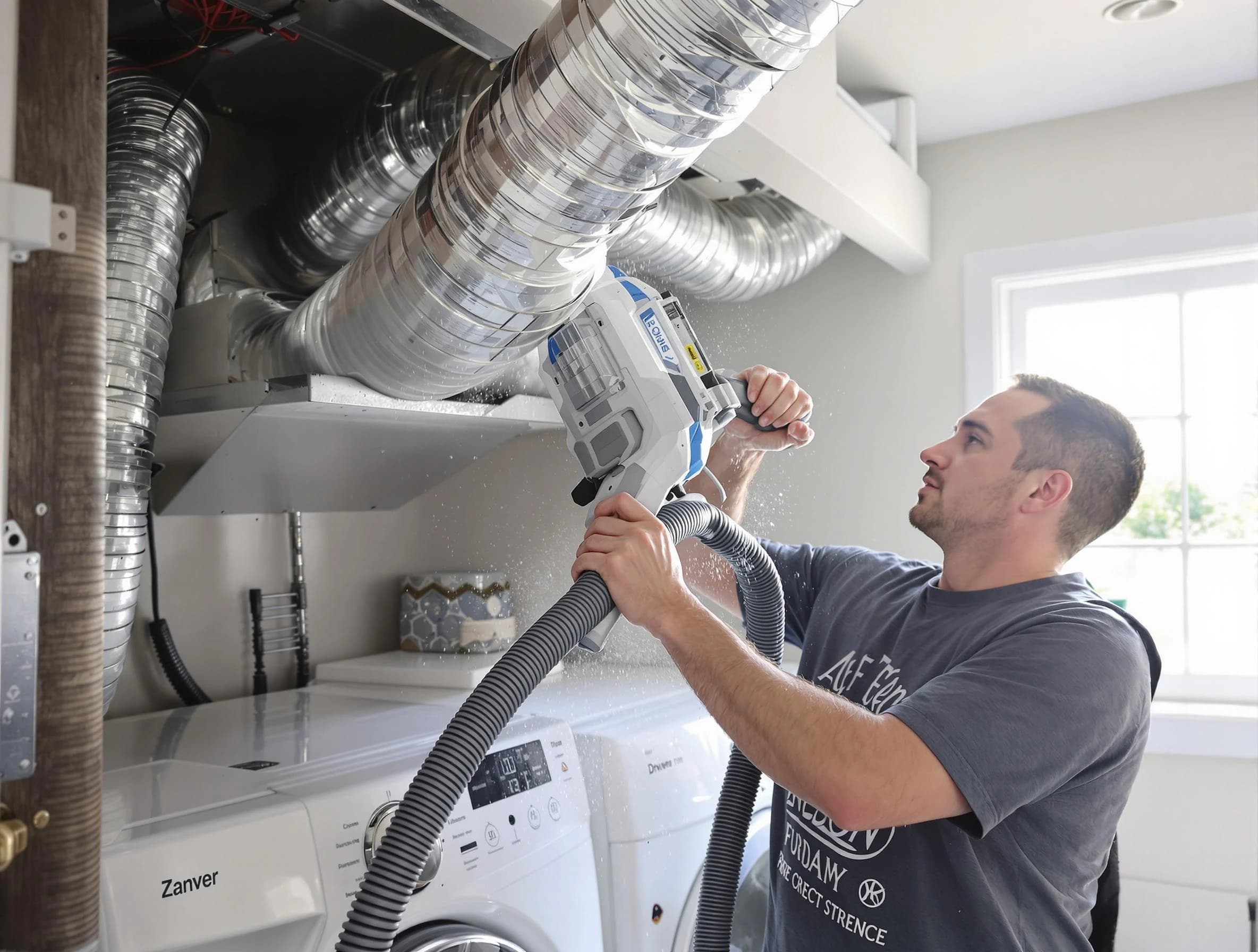 Moreno Valley Dryer Vent Cleaning specialist cleaning deep within a dryer vent duct system in Moreno Valley