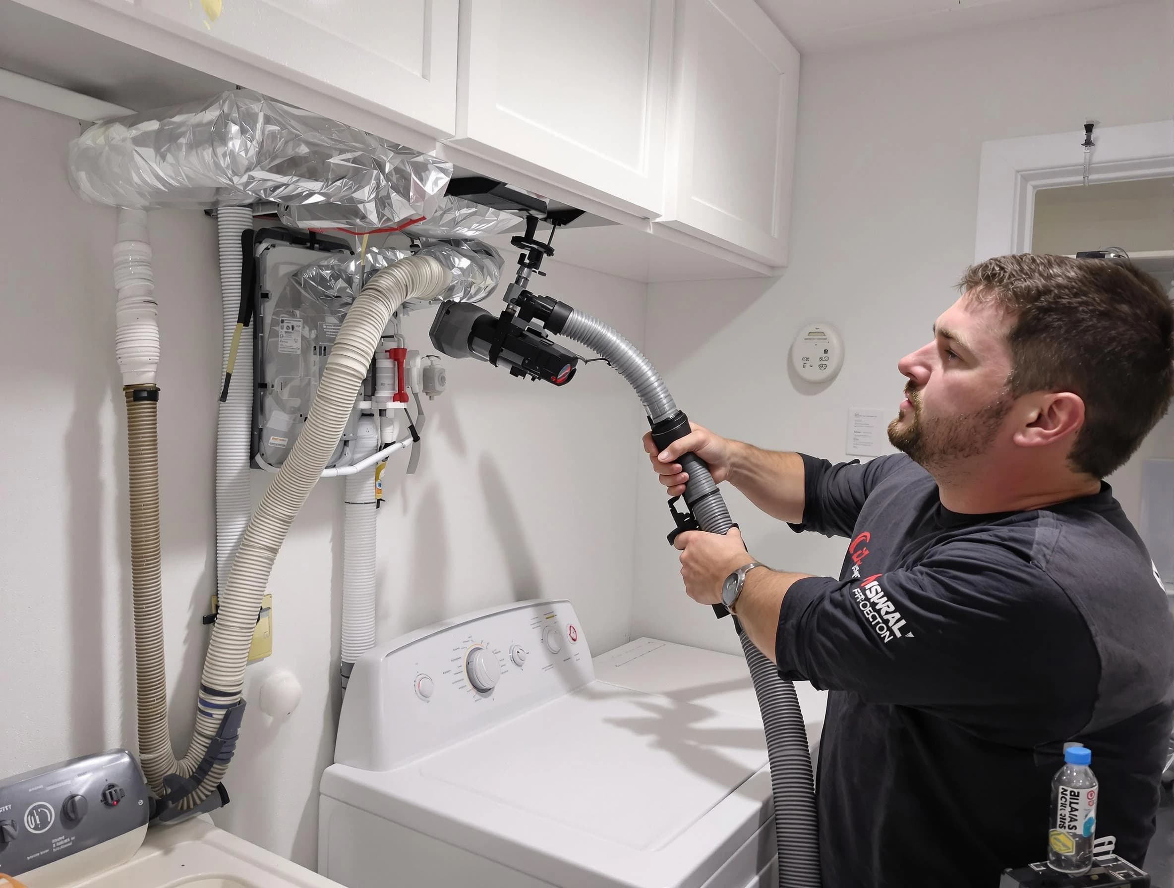 Moreno Valley Dryer Vent Cleaning certified technician performing safety-focused gas dryer vent cleaning in Moreno Valley