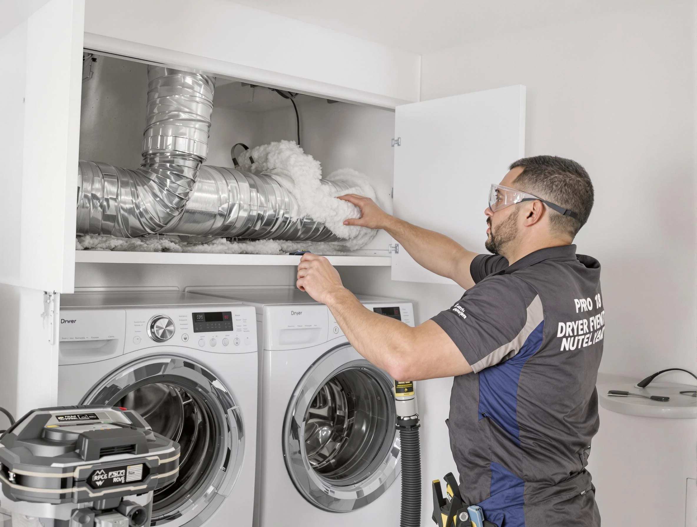 Moreno Valley Dryer Vent Cleaning certified technician performing specialized gas dryer vent cleaning in Moreno Valley